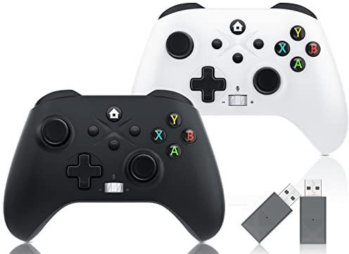 Gamrombo 2 Pack Wireless Xbox Controller for Xbox One, Xbox Series X|S & PC Controller with Audio Jack & Volume Button/Turbo/Macro/Dual Shock, with 2.4GHz Adapter Black+White, Need to Update