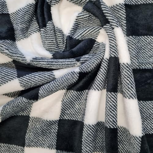 Stoff Meterware Wellness Fleece weicher Plüsch weiß schwarz Karo kariert Lumberjack Softplüsch Bekleidung weich Holzfällermuster