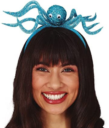 Blauer Oktopus Haarreif mit Glitzer als Kostümzubehör für Karneval