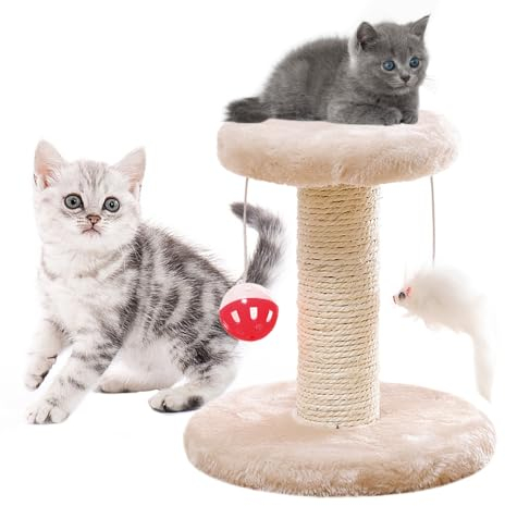 HIQE-FL Rascador para Gatos con Plataforma De Felpa,Columna Rascador con Sisal,Columna Rascadora,Rascador para Gatos De Sisal,Juguetes para Gatos (D)