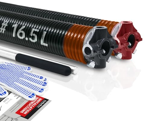 KaiMinDogz Torsionsfedern für Garagentor, 5,1 cm, mit rutschfesten Wickelstangen und Handschuhen, hochpräzise Elektrophorese, ölfrei, schwarz beschichtet, für Ersatz, min. 16.000 Zyklen (0,5 x 5,1 x