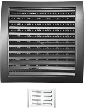 H&C VENT Anthracite Ventilation Grille with Connector, Slider, Insect protection 6 x 6Inch / 150 x 150mm │ Vent Cover │ Extractor Air Vent Covers for Inside Outside │ Pipe Covers │ Wall Door Window