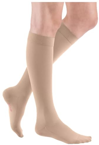 medi mediven comfort Kompressions-Kniestrümpfe Knielang | KKL2 | Größe: V | Farbe: Beige | Geschl. Spitze | Normal | Ohne Haftband | Mit Komfortsohle & Lanolin