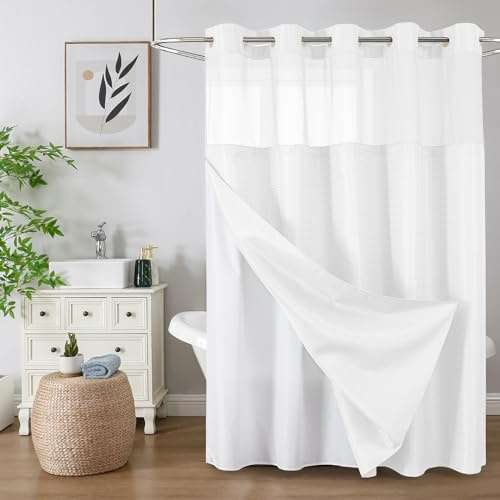 Colorful Star Rideau de Douche sans Crochet avec Doublure en Tissu à Clipser – Rideau de Douche épais et résistant à Tissage gaufré avec fenêtre sur Le Dessus en Maille – Ensemble de Rideau de Salle