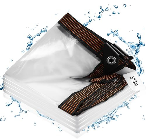Lona transparente impermeable de 3 x 3 m con ojales: lona grande plegable lona transparente para exteriores para muebles de jardín plantas, invernadero, sombrero, techo, balcón