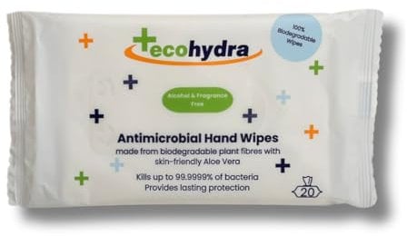 EcoHydra Alcohol Free Hand Wipes - 20pk | NHS Approved | Kills Up To 99.9999% of Bacteria and Viruses | Kind On Skin, Safe For Children, Unscented