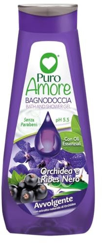 Puro Amore Bagnodoccia Orchidea e Ribes Nero, 750 ml, pH 5.5, Senza Parabeni, Bath and Shower Gel, Confezione da 12