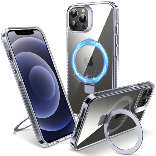 Flyzoo Magnetisch Ständer Hülle für iPhone 12 Pro Max - [Unsichtbarer Ständer] [Kompatibel mit MagSafe] [Vergilbungsfrei & rutschfest] Stoßfest Durchsichtig Handyhülle, 6.7'', Clear