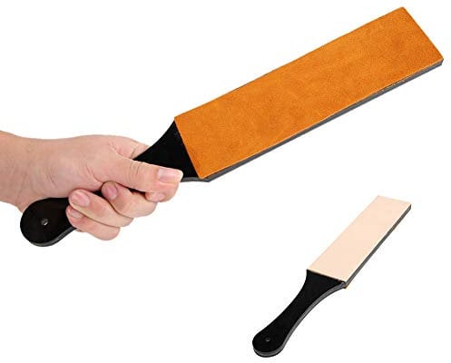 Leather Strop for Knife Sharpening, 35cm Double Side Leather Strop for Knife Sharpening, Knife Strop Comfortable Acrylic Handle for Honing, Woodworking Chisels (L 47.24in