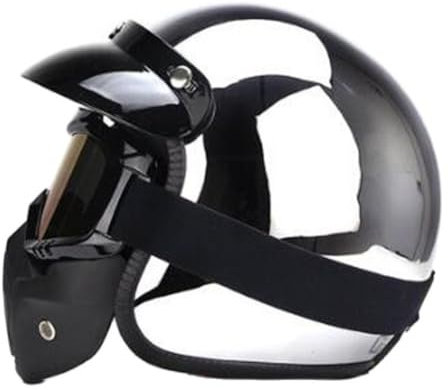 Retro-Motorrad-Halbhelm Deutscher Stil 3/4 Motorrad Vintage Silber Chrom Jethelm mit Blasenspiegel, ECE-geprüft für Männer Frauen Moped Roller Chopper Helm Vespa Helm