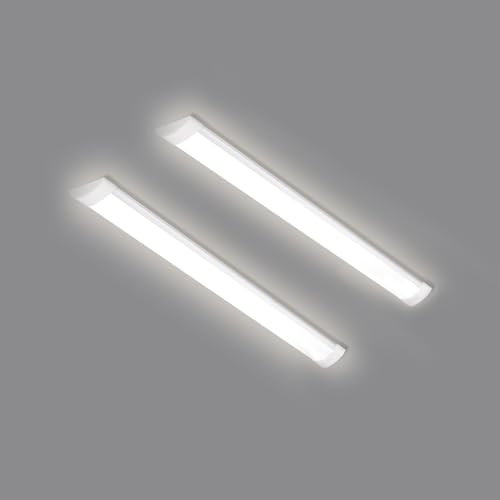 HUMIGA 2 Pack 2FT LED Batten Light, 20W 1800LM Slim Profile Wide Tube Lighting for Ceiling of Indoor Home Garage Shop Office, PC Body,Neutral White 4000K