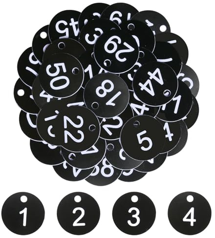 50 targhette in metallo per chiavi, numeri da tavolo, etichette per guardaroba, impermeabili, piccole etichette identificative con foro adatto per ristorante, bar, auto, dormitorio, armadietti, hotel,