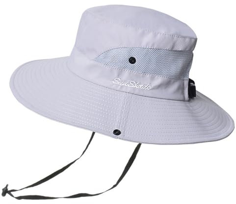 Anvevkn Damen Faltbarer Sonnenhut UV Schutz Sommerhut Wanderhut Fischerhut Gartenhut Wasserdicht Outdoor Buschhut mit Verstellbare Kinnband (S-Hellgrau)
