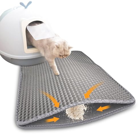 Comzantor 60cm × 90cm Alfombra Arenero Gato Doble Capa Plegable, Alfombrilla Impermeable, Fácil Limpiar, Arena Gatos Antideslizante, Diseño de Panal Abejas(Gris)