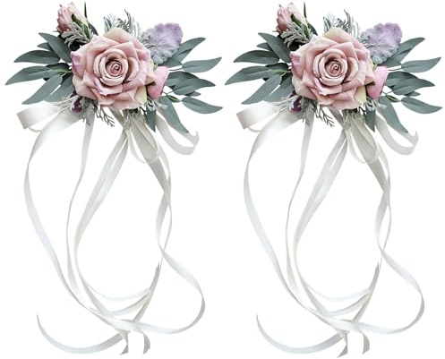Ziyero 2 Piezas Arcos del Coche de la Boda de Flores Artificiales Decoración del Coche Espejo Retrovisor Manija de la Puerta de la Decoración de la Flor de Boda Arcos para la Fiesta de Bodas, Rosa
