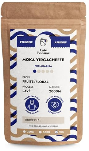 Café Bonnac – Café Moulu Éthiopie Yirgacheffe 1kg | 100% Arabica De Spécialité | Notes Florales Et Citronnées | Torréfaction Artisanale Française | Compatible Filtre, Piston & Méthodes Douces