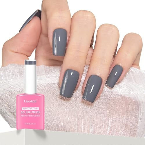 Goolich Grey Gel Polish, 15 ML HEMA & TPO Free Dark Grey Gel Nail Polish Soak off U V LED Fall Winter Nail Art Design Manicure Salon for Women Girl