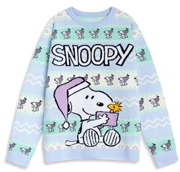 Peanuts Snoopy Womens Multi Christmas Jumper | Long Sleeve Crew Neck | Cartoon Holiday Wear | Festive Apparel for Christmas Celebrations Merch