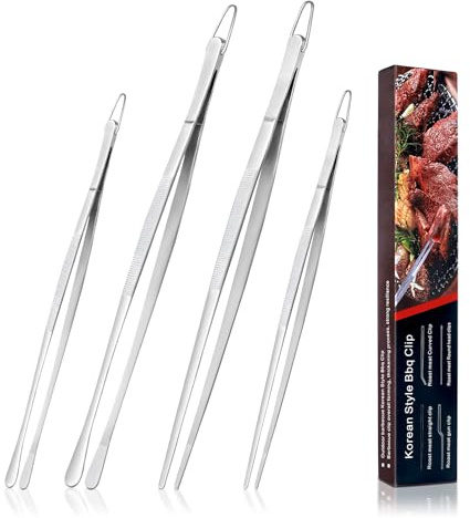 Wusboo Kochpinzette Edelstahl Set, 12.7-Zoll und 11-Zoll Pinzette Küche | 4-teiliges Professionelle Koch Pinzette Edelstahl mit Aufhängeöse, Pinzette Kochen set für Kochen, Reparaturen und Grillen