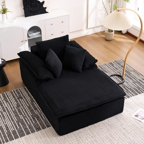 Ligterra 48 Zoll Hohes Chaiselongue Sofa, Sofa mit Schlaffunktion, Boneless Couch, Schlafsessel, Bequemes Liegesofa zum Lesen mit Breiten Armlehnen und Ohne Installation(Schwarz)
