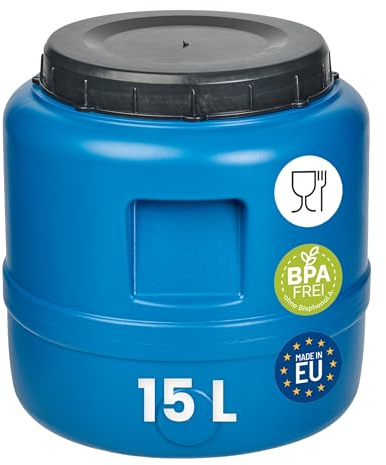 Garronda 15 L Weithalsfass Futtertonne Wassertank HDPE Regenfass GD-0186 | Blau, mit Deckel, für Wasser, Lebensmittel, Lagerung und Fermentierung, als Kunststofffass, Gärbehälter und Vorratsfass