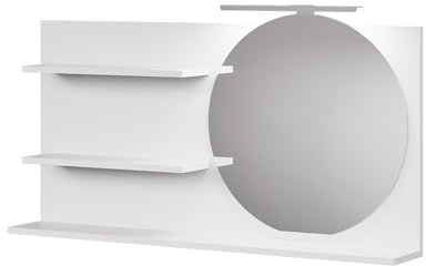 Vicco Spiegelregal Avena, Weiß, 100 x 50 cm | mit 3 offenen Fächern, zur Wandmontage mit integrierter LED-Beleuchtung