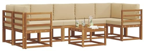 vidaXL Outdoor-Sofagarnitur mit Kissen 8 pcs Natur und Beige, Sofa-Set aus Akazienholz für draußen, modernes modulares Design, Loungemöbel für die Terrasse, Flexibles Garten-Sofa, Garten-Lounger