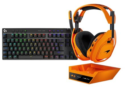 Logitech G Astro A50 X LIGHTSPEED Wireless Gaming Headset McLaren Edition,Base Station+ PRO X TKL LIGHTSPEED Wireless Gaming Keyboard, Portable Tenkeyless Design, LIGHTSYNC RGB, QWERTY UK - Black