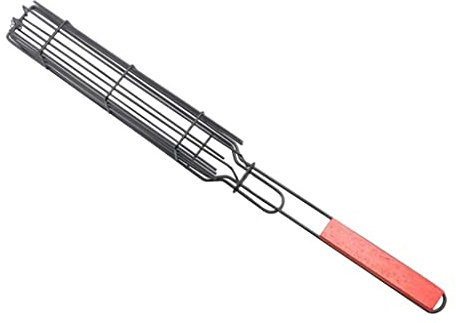 TTETTZ Canasta para Asar Brochetas Barbacoa con Diseño Compacto Y Recubrimiento Antiadherente Pescado Verduras Carne Pollo Adecuada para Excurs, Rojo, Individual