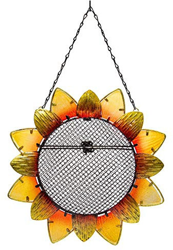 Evergreen Garden Sunflower Metal and Glass Hanging Mesh Bird Feeder - 12.5”W x 3 D x 17 H