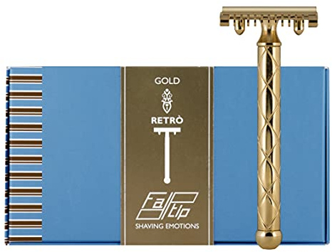 Fatip Classic Retro Gold Großer vernickelter Rasierer mit offenem Kamm, einzeln, Standard