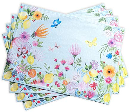 Maison d' Hermine Stoff-Tischsets, 100% Baumwolle, 4er-Set, dekorative, Ostern waschbare Tischsets für Esszimmer, Hochzeit, Buffet, Jardin D'Ete - Mint – Frühling/Sommer (33 cm x 48 cm)