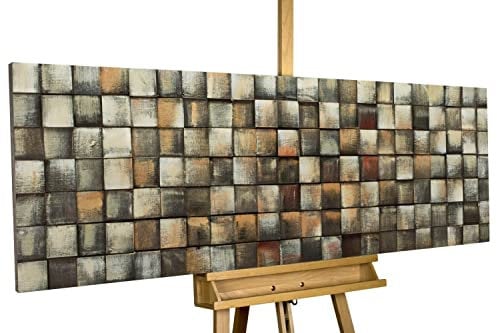 KunstLoft Wanddeko Holz rustikal | 100% HANDGEFERTIGT | 144x44x6cm | Holzbild 'World Beyond' | Abstrakt | Beige Braun | Wandbild Holz
