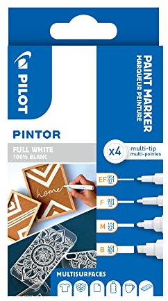 PILOT - PINTOR Kreativmarker - 4 Stück in EF/F/M/B - weiß - Farbmarker-Stifte für DIY-Projekte, für fast alle Oberflächen, schnell trocknend und gut deckend