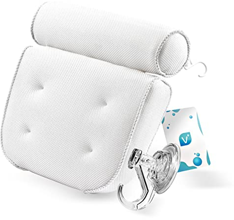Vesta+ Badewannenkissen Weiß XXL mit Saugnäpfen, Badekissen Testsieger als Badewannenkissen Nacken & Nackenkissen Badewanne, Badekissen für Badewanne, Badewannen Kissen & Duschkissen Badewanne