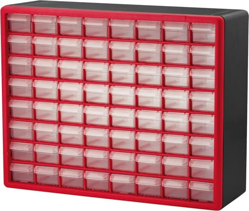 Akro-Mils 10164 Schubladenschrank mit 64 Schubladen, Kunststoff, für Garage, Perlen-Organizer, Lego-Aufbewahrung, Lehrer-Werkzeugkasten, Make-up-Organizer und mehr, 50,8 cm B x 15,2 cm T x 40,6 cm H,