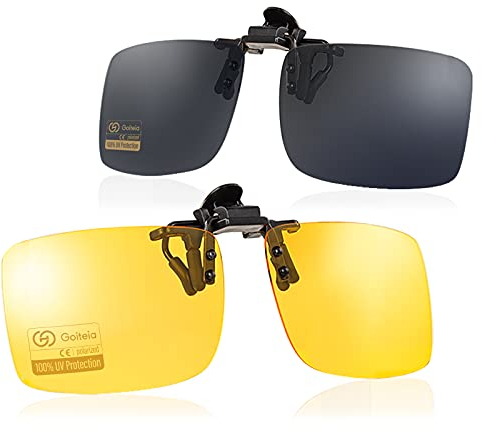 Goiteia 2er-Pack polarisierte hochklappbare Clip-Sonnenbrillen über Korrekturbrillen für Herren und Damen
