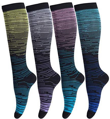LEOSTEP Kompressionsstrümpfe für Damen und Herren (4 Paar) Stützstrümpfe Kompressionssocken für Sport, Flug, Laufen, Reisen, Schwangerschaft Krankenschwestern 20-30 mmHg