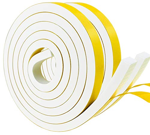 Dichtungsband Selbstklebend, Schaumstoff Dichtungsband Weiß12mm x10mm, Moosgummi selbstklebend für Tür Fenster, Wetterfest, Anti-Kollision, Schalldämmung (2mx2 Rollen)