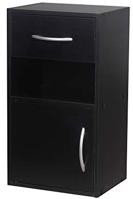 URBNLIVING 1 Door 1 Drawer Wooden Bedroom Bedside Cabinet Shelf Nightstand Side Table Unit (Black)