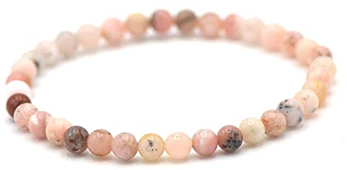 Miracles Minéraux Bracelet perle ronde 4 mm fin et discret, pierre naturelle, création artisanale française, plus de 60 choix (Opale rose des Andes 4 mm)