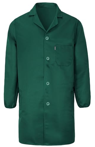 Yukirtiq Homme Blouse de Travail Manches Longues Veste de Travail Bleu de Travail Industrie à Boutons Blouse d'Atelier Blouse de Laboratoire, Vert, M