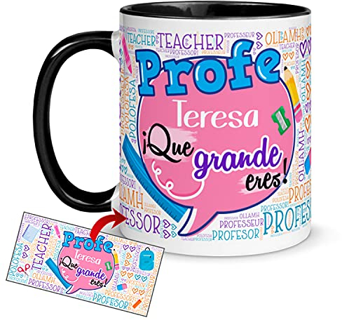 Kembilove Taza regalo Profesora personalizada – Tazas Desayuno para Fin de Curso con Mensaje Profe que grande eres – Regalos originales para Profesores y Maestros
