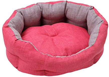 Baroni Home Hundebett aus Stoff, Größe L, weiches rundes Hundematte für Hunde und Katzen, bequem, für Schlafzimmer Wohnzimmer Flur, waschbar (50x65 cm, Grau und Fuchsia)
