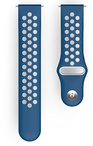 Hama Fitbit Uhrenarmband 22 mm (verstellbares Ersatzarmband f. Smartwatch Fitbit Versa 2, Versa, Versa Lite, Sportarmband atmungsaktiv zum Tauschen, Silikon Wechselarmband, Edelstahl Knopf) blau/grau