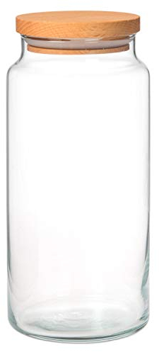 WDMT Glas-Vorratsbehälter mit Holzdeckel - Vorratsbehälter aus Glas mit Deckel - Transparent (1400 ml)