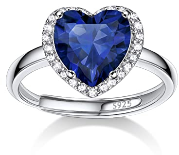 Bestyle Mondstein Ring Silber 925 Damen Verstellbare Ringe mit Geburtsstein September Fingerringe Herz-Ehering Saphir Schmuck für Mädchen