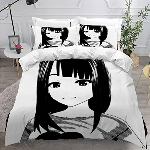 LLSL Bettwäsche 135x200 Kinder Manga 3 teilig Weiche Angenehme Mikrofaser Bettbezug Cartoon-Anime-Mädchen 3D Druck Bettwäsche Set Bettbezüge Mit Reißverschluss et 2 Kissenbezüge 80x80cm, Color15