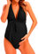LISEFO Femme Maillot de Bain Grossesse 1 Pièce Bikini Maternité Grossesse Col en V Profond Maillot de Bain Enceinte Ajustable Croisé Dos,Noir,M