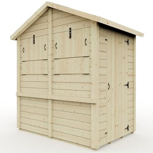 Everest Party Shed with Apex Roof, Door and Hatches - 4ft x 6ft | Untreated, High Grade Scandinavian Redwood Smooth Planed Timber, 12mm Thickness, 32mm Framework